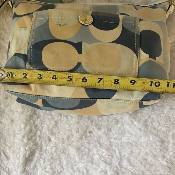 Coach Signature Nylon Blue Scarf Print Hobo Bag 11734 Leather strap and trim. - Picture 10 of 16